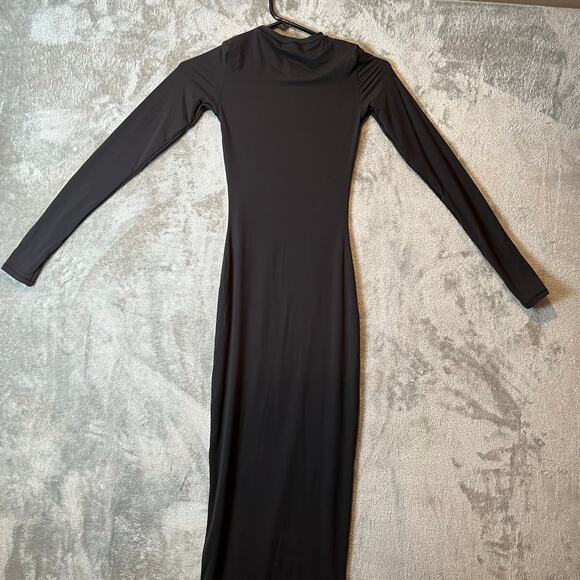 SKIMS Fits Everybody Crew Neck Long Sleeve Dress Size XXS Black - Picture 4 of 5